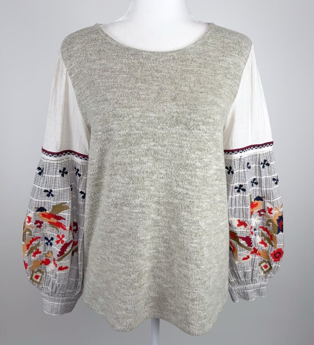 THML Boho Embroidered Puff Sleeve Peasant Top Size Medium